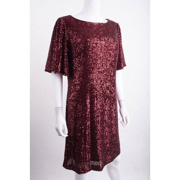 Forest Lily Womens Red Sequin Shift Dress M Medium Short Sleeved Party NWT - Picture 2 of 6